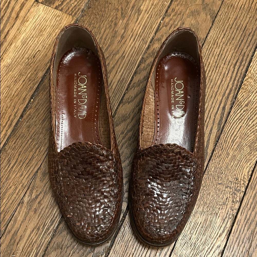 Italian Joan & David Dark Brown Woven Leather Loafers